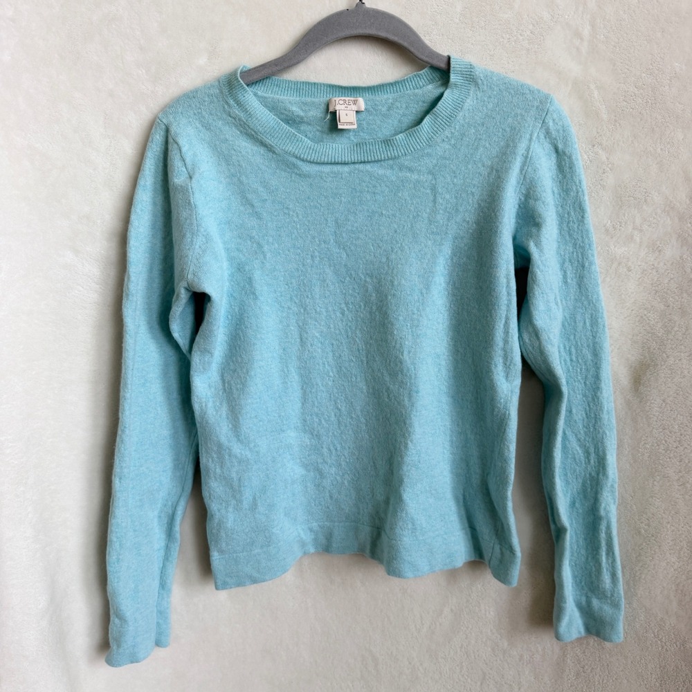 J.Crew Factory Teddie Sweater Aqua Crew Neck Cotton Wool Blend Size Small Top